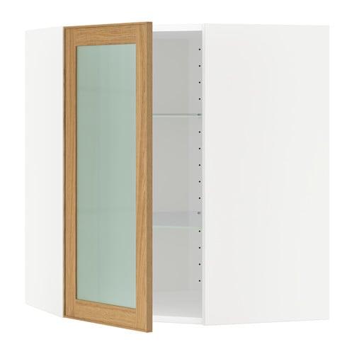 МЕТОД Углов навесн шк с полками/сткл дв - белый, Экестад дуб, 68x80 см МЕТОД Углов навесн шк с полками/сткл дв - белый, Экестад дуб, 68x80 см