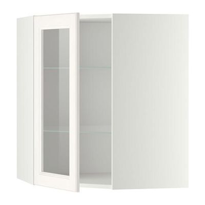 МЕТОД Углов навесн шк с полками/сткл дв - 68x80 см, Лаксарби белый, белый