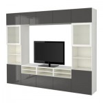 БЕСТО Шкаф для ТВ, комбин/стеклян дверцы - белый/Сельсвикен глянцевый/серый матовое стекло, направляющие ящика, плавно закр БЕСТО Шкаф для ТВ, комбин/стеклян дверцы - белый/Сельсвикен глянцевый/серый матовое стекло, направляющие ящика, плавно закр