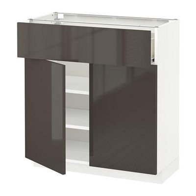 МЕТОД / ФОРВАРА Напольный шкаф+ящик/2дверцы - 80x37 см, Рингульт глянцевый серый, белый МЕТОД / ФОРВАРА Напольный шкаф+ящик/2дверцы - 80x37 см, Рингульт глянцевый серый, белый