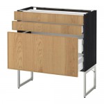 МЕТОД / МАКСИМЕРА Напольн шкаф 3фронт пнл/2низ/2ср ящ - под дерево черный, Экестад дуб, 80x37x60 см