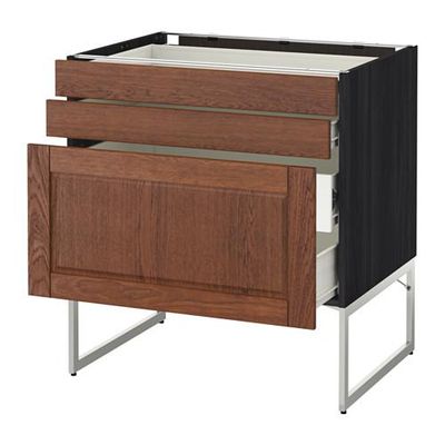 МЕТОД / ФОРВАРА Напольн шкаф 3фронт пнл/2низ/2ср ящ - 80x60x60 см, Филипстад коричневый, под дерево черный