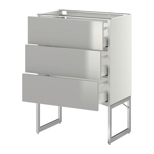 МЕТОД / МАКСИМЕРА Нплн шк 3 фрнт/3 средн ящика - белый, Гревста нержавеющ сталь, 60x37x60 см МЕТОД / МАКСИМЕРА Нплн шк 3 фрнт/3 средн ящика - белый, Гревста нержавеющ сталь, 60x37x60 см