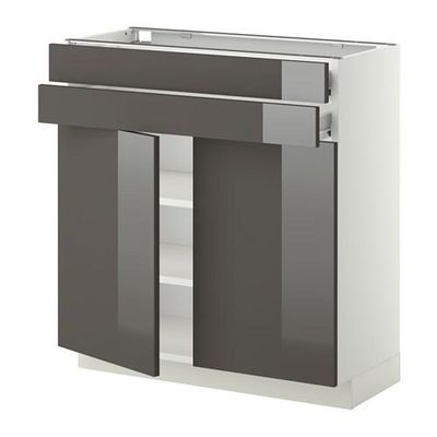 МЕТОД / ФОРВАРА Напольный шкаф/2дверцы/2ящика - Рингульт глянцевый серый, белый МЕТОД / ФОРВАРА Напольный шкаф/2дверцы/2ящика - Рингульт глянцевый серый, белый
