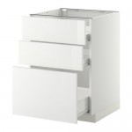 МЕТОД / ФОРВАРА Напольн шкаф 3фрнт пнл/2низк/1ср ящ - белый, Рингульт глянцевый белый, 60x60 см