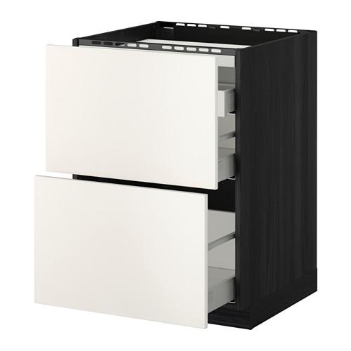 МЕТОД / МАКСИМЕРА Напольн шкаф/2 фронт пнл/3 ящика - под дерево черный, Веддинге белый, 60x60 см