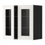 МЕТОД Навесной шкаф с полками/2 стекл дв - 60x60 см, Лаксарби белый, под дерево черный