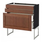 МЕТОД / ФОРВАРА Напольн шкаф 3фронт пнл/2низ/2ср ящ - 80x37x60 см, Филипстад коричневый, под дерево черный