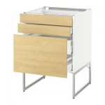 МЕТОД / МАКСИМЕРА Напольн шкаф 3фронт пнл/2низ/2ср ящ - 60x60x60 см, Тингсрид под березу, белый