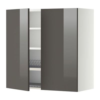 МЕТОД Навесной шкаф с посуд суш/2 дврц - 80x80 см, Рингульт глянцевый серый, белый