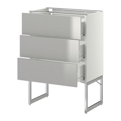 МЕТОД / ФОРВАРА Нплн шк 3 фрнт/3 средн ящика - 60x37x60 см, Гревста нержавеющ сталь, белый МЕТОД / ФОРВАРА Нплн шк 3 фрнт/3 средн ящика - 60x37x60 см, Гревста нержавеющ сталь, белый