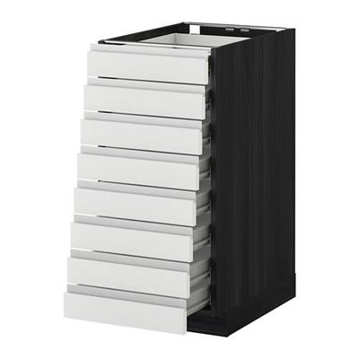 МЕТОД / ФОРВАРА Наполн шкаф 8 фронт/8 низк ящиков - 40x60 см, Нодста белый/алюминий, под дерево черный