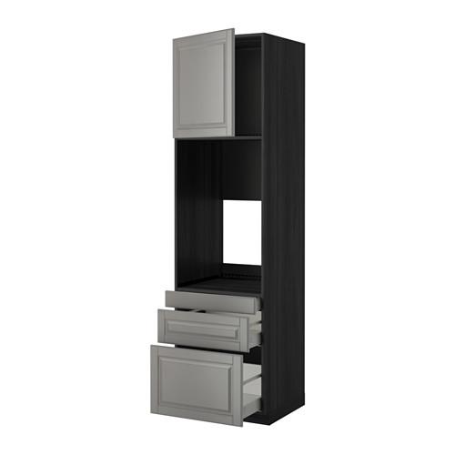 МЕТОД / МАКСИМЕРА Выс шкаф д/двойн духовки/3ящ/дверца - под дерево черный, Будбин серый, 60x60x220 см