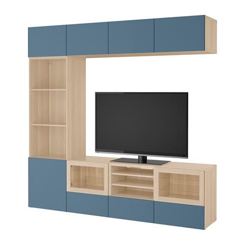 БЕСТО Шкаф для ТВ, комбин/стеклян дверцы - под беленый дуб Вальвикен/темно-синий прозрачное стекло, направляющие ящика,нажимные БЕСТО Шкаф для ТВ, комбин/стеклян дверцы - под беленый дуб Вальвикен/темно-синий прозрачное стекло, направляющие ящика,нажимные