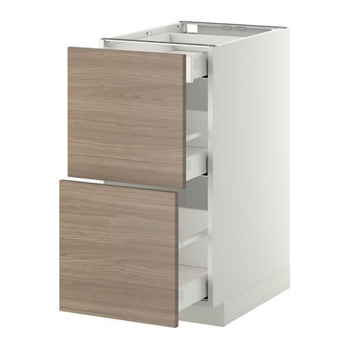 МЕТОД / МАКСИМЕРА Напольный шкаф/2фасада/3ящика - белый, Брокхульт под грецкий орех светло-серый, 40x60 см