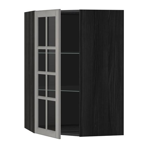 МЕТОД Углов навесн шк с полками/сткл дв - под дерево черный, Будбин серый, 68x100 см МЕТОД Углов навесн шк с полками/сткл дв - под дерево черный, Будбин серый, 68x100 см