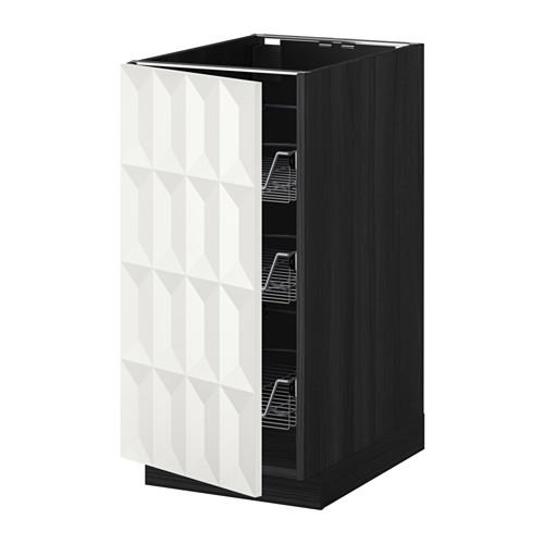 МЕТОД Напольный шкаф с проволочн ящиками - под дерево черный, Гэррестад белый, 40x60 см