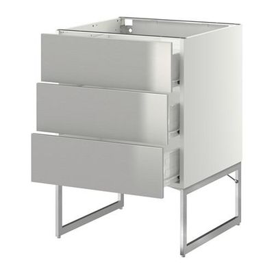 МЕТОД / ФОРВАРА Нплн шк 3 фрнт/3 средн ящика - 60x60x60 см, Гревста нержавеющ сталь, белый МЕТОД / ФОРВАРА Нплн шк 3 фрнт/3 средн ящика - 60x60x60 см, Гревста нержавеющ сталь, белый