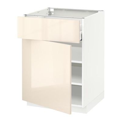 МЕТОД / МАКСИМЕРА Напольный шкаф с ящиком/дверью - 60x60 см, Рингульт глянцевый кремовый, белый МЕТОД / МАКСИМЕРА Напольный шкаф с ящиком/дверью - 60x60 см, Рингульт глянцевый кремовый, белый