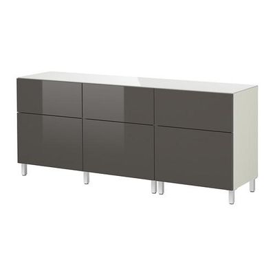 БЕСТО Комб для хран с дверц/ящ - белый/Тофта глянцевый/серый