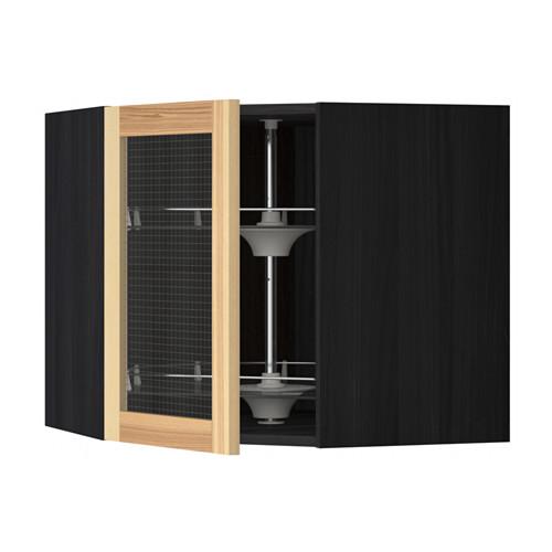 МЕТОД Углов навесн шк с врщ скц/сткл дв - под дерево черный, Торхэмн естественный ясень, 68x60 см МЕТОД Углов навесн шк с врщ скц/сткл дв - под дерево черный, Торхэмн естественный ясень, 68x60 см