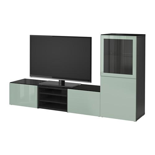 БЕСТО Шкаф для ТВ, комбин/стеклян дверцы - черно-коричневый Сельсвикен/глянцевый/серо-зеленый светлый прозрачное стекло, направляющие ящика,нажимные БЕСТО Шкаф для ТВ, комбин/стеклян дверцы - черно-коричневый Сельсвикен/глянцевый/серо-зеленый светлый прозрачное стекло, направляющие ящика,нажимные
