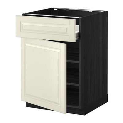 МЕТОД / ФОРВАРА Напольн шкаф с полкой/ящиком/дверью - под дерево черный, Будбин белый с оттенком, 60x60 см МЕТОД / ФОРВАРА Напольн шкаф с полкой/ящиком/дверью - под дерево черный, Будбин белый с оттенком, 60x60 см