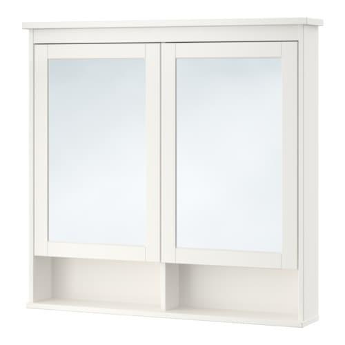 ХЕМНЭС Зеркальный шкаф с 2 дверцами - белый, 103x16x98 см