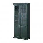 ЛИАТОРП Шкаф книжный со стеклянными дверьми - темный оливково-зеленый