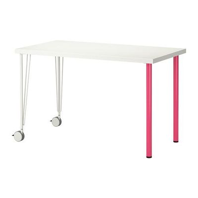ЛИННМОН/КРИЛЛЕ Стол - белый/розовый