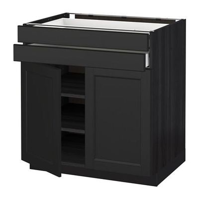 МЕТОД / МАКСИМЕРА Напольный шкаф/2дверцы/2ящика - 80x60 см, Лаксарби черно-коричневый, под дерево черный МЕТОД / МАКСИМЕРА Напольный шкаф/2дверцы/2ящика - 80x60 см, Лаксарби черно-коричневый, под дерево черный