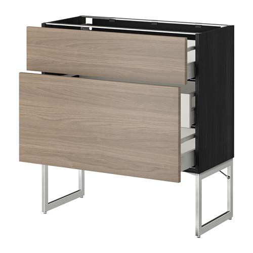 МЕТОД / МАКСИМЕРА Наполн шк 2 фрнт/3 средн ящ - под дерево черный, Брокхульт под грецкий орех светло-серый, 80x37x60 см