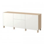 БЕСТО Комбинация для хранения с ящиками - под беленый дуб/Сельсвикен глянцевый/белый, направляющие ящика, плавно закр