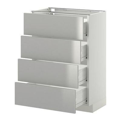МЕТОД / ФОРВАРА Напольн шкаф 4 фронт панели/4 ящика - 60x37 см, Гревста нержавеющ сталь, белый МЕТОД / ФОРВАРА Напольн шкаф 4 фронт панели/4 ящика - 60x37 см, Гревста нержавеющ сталь, белый
