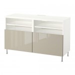 БЕСТО Тумба под ТВ, с дверцами - белый глянцевый/бежевый