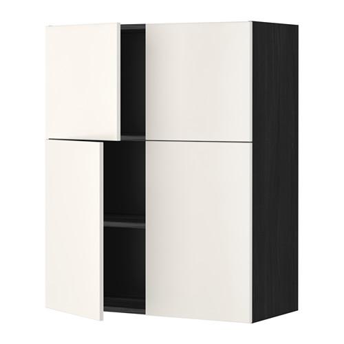 МЕТОД Навесной шкаф с полками/4дверцы - под дерево черный, Веддинге белый МЕТОД Навесной шкаф с полками/4дверцы - под дерево черный, Веддинге белый