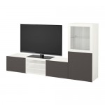 БЕСТО Шкаф для ТВ, комбин/стеклян дверцы - белый Грундсвикен/темно-серый прозрачное стекло, направляющие ящика, плавно закр БЕСТО Шкаф для ТВ, комбин/стеклян дверцы - белый Грундсвикен/темно-серый прозрачное стекло, направляющие ящика, плавно закр