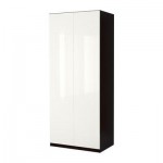ПАКС Гардероб 2-дверный - Пакс Фардаль глянцевый белый, черно-коричневый, 100x60x201 см, плавно закрывающиеся петли