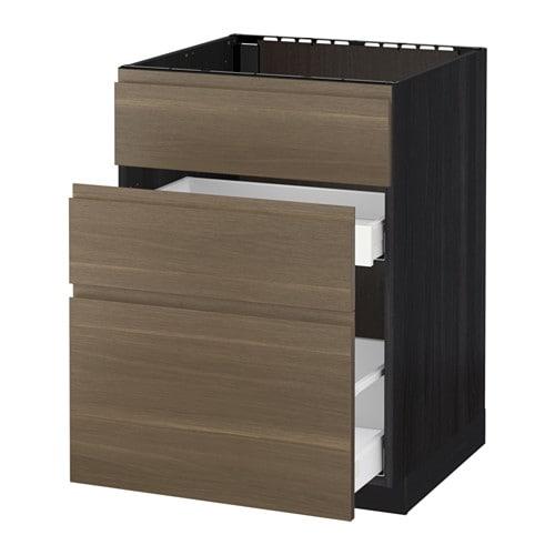 МЕТОД / МАКСИМЕРА Напольн шк п-мойку+3фрнт пнл/2ящ - под дерево черный, Воксторп под грецкий орех, 60x60 см МЕТОД / МАКСИМЕРА Напольн шк п-мойку+3фрнт пнл/2ящ - под дерево черный, Воксторп под грецкий орех, 60x60 см