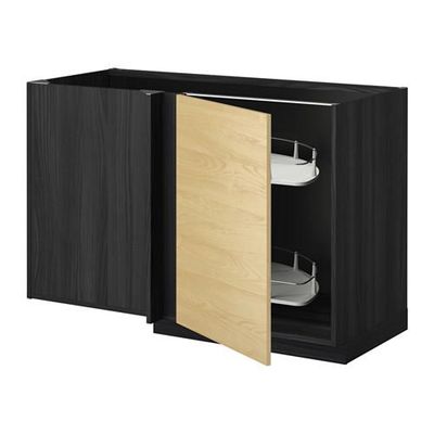 МЕТОД Угловой напол шкаф с выдвижн секц - Тингсрид под березу, под дерево черный МЕТОД Угловой напол шкаф с выдвижн секц - Тингсрид под березу, под дерево черный