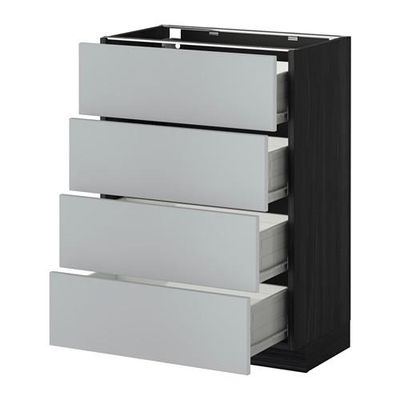 МЕТОД / ФОРВАРА Напольн шкаф 4 фронт панели/4 ящика - 60x37 см, Веддинге серый, под дерево черный МЕТОД / ФОРВАРА Напольн шкаф 4 фронт панели/4 ящика - 60x37 см, Веддинге серый, под дерево черный