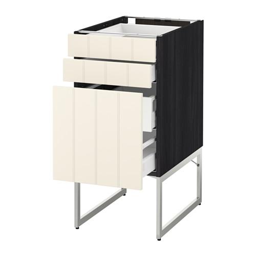 МЕТОД / МАКСИМЕРА Напольн шкаф 3фронт пнл/2низ/2ср ящ - под дерево черный, Хитарп белый с оттенком, 40x60x60 см МЕТОД / МАКСИМЕРА Напольн шкаф 3фронт пнл/2низ/2ср ящ - под дерево черный, Хитарп белый с оттенком, 40x60x60 см