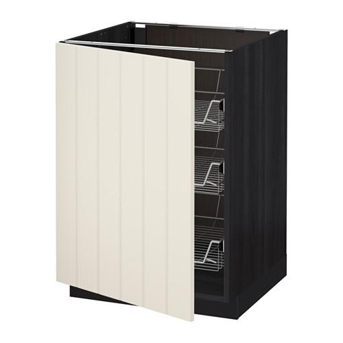 МЕТОД Напольный шкаф с проволочн ящиками - под дерево черный, Хитарп белый с оттенком, 60x60 см