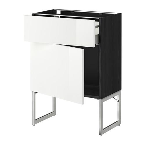 МЕТОД / МАКСИМЕРА Напольный шкаф с ящиком/дверью - под дерево черный, Рингульт глянцевый белый, 60x37x60 см