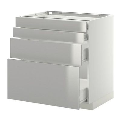 МЕТОД / ФОРВАРА Напольн шкаф 4 фронт панели/4 ящика - 80x60 см, Гревста нержавеющ сталь, белый МЕТОД / ФОРВАРА Напольн шкаф 4 фронт панели/4 ящика - 80x60 см, Гревста нержавеющ сталь, белый