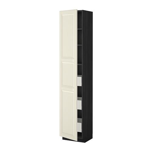 МЕТОД / МАКСИМЕРА Высокий шкаф с ящиками - под дерево черный, Будбин белый с оттенком, 40x37x200 см