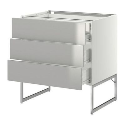 МЕТОД / ФОРВАРА Напольн шкаф 3фронт пнл/2низ/2ср ящ - 80x60x60 см, Гревста нержавеющ сталь, белый