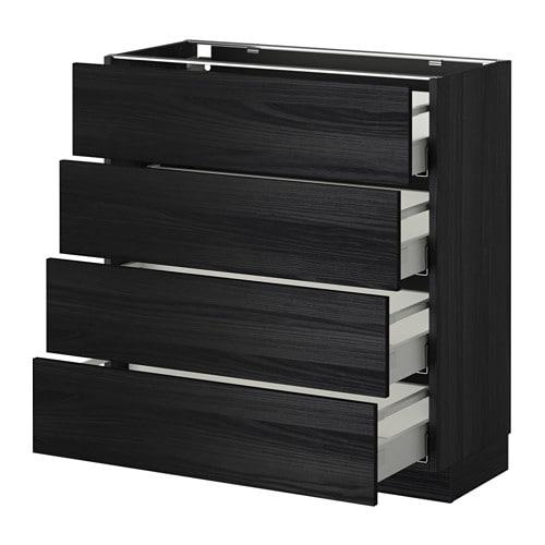 МЕТОД / МАКСИМЕРА Напольн шкаф 4 фронт панели/4 ящика - под дерево черный, Тингсрид под дерево черный, 80x37 см