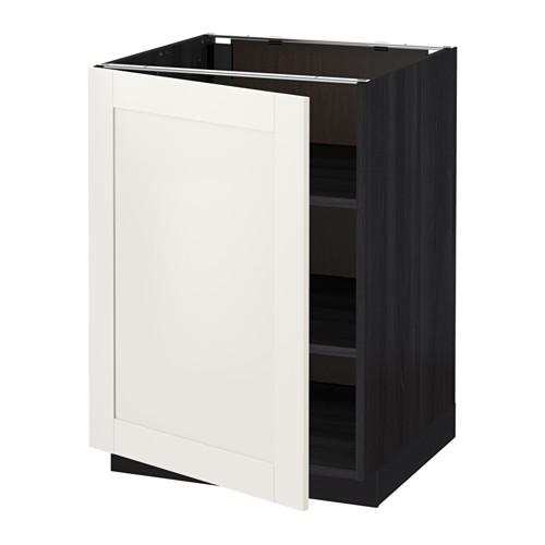 METOD напольный шкаф с полками черный/Сэведаль белый 60x60 см