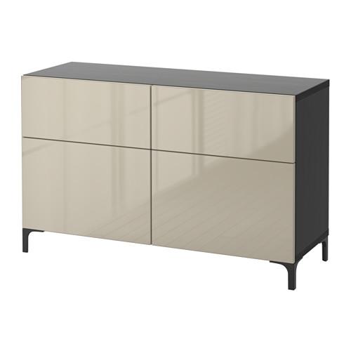 БЕСТО Комб для хран с дверц/ящ - черно-коричневый/Сельсвикен глянцевый/бежевый, направляющие ящика,нажимные БЕСТО Комб для хран с дверц/ящ - черно-коричневый/Сельсвикен глянцевый/бежевый, направляющие ящика,нажимные